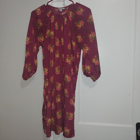 Deep Burgundy Casual Dress with 3/4 Bishop Sleeves and Crew Neck - Picture 1 of 6